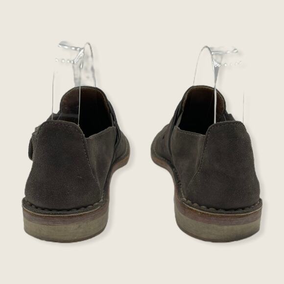 Vince. Milo Gray Buckle Strap Slip On 1" Mini Stacked Heel Loafer Flat 7 - Picture 4 of 9